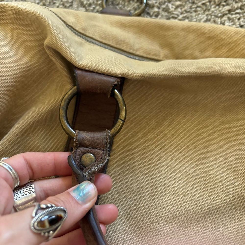 Vintage Rugby Ralph Lauren Khaki Canvas & Leather Small Duffle Tote Bag Monogram - Picture 4 of 16